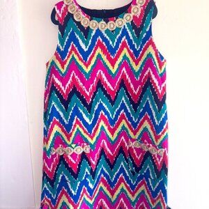 NWOT  Lilly Pulitzer Chevron Hearts Aflutter Shift Dress Girls Side-Tie Size 10